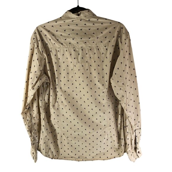 Killer Jeans Mens Button Down Shirt Bird Print Cotton Beige L - Picture 3 of 5
